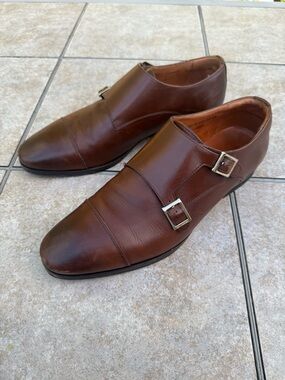 Wolf & Shepherd Gambit double monk strap shoes in brown leather